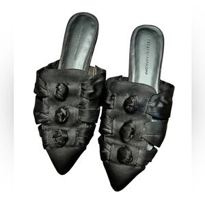 Rebecca Minkoff Black Satin Knotted Women's Mules Slides size 7